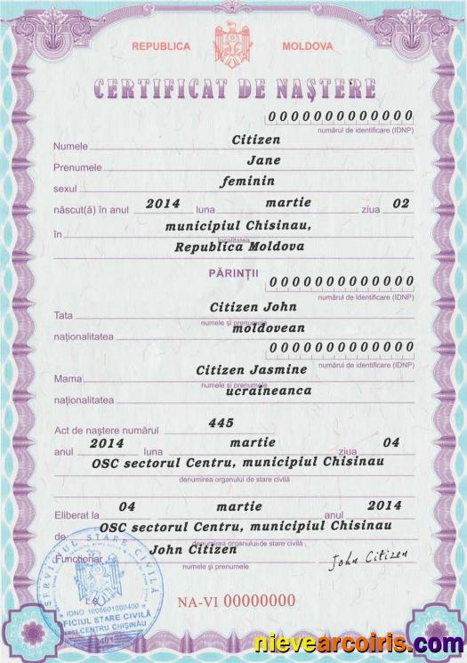 MOLDOVA birth certificate